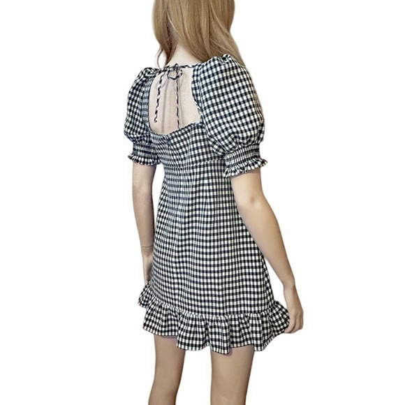 Topshop Dress Gingham Check Cut Out Back and Front Puff Sleeves Shirring NWOT - Picture 6 of 16
